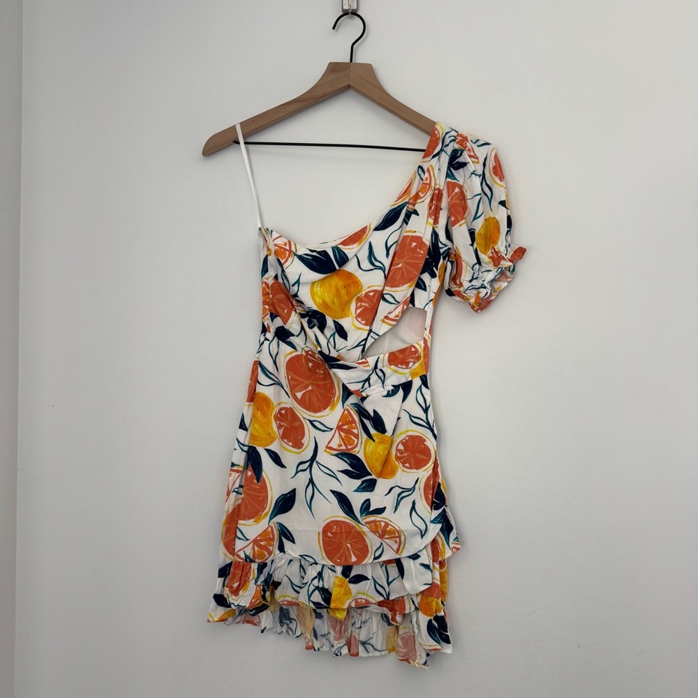 Asymmetrical Orange Print One-Shoulder Dress